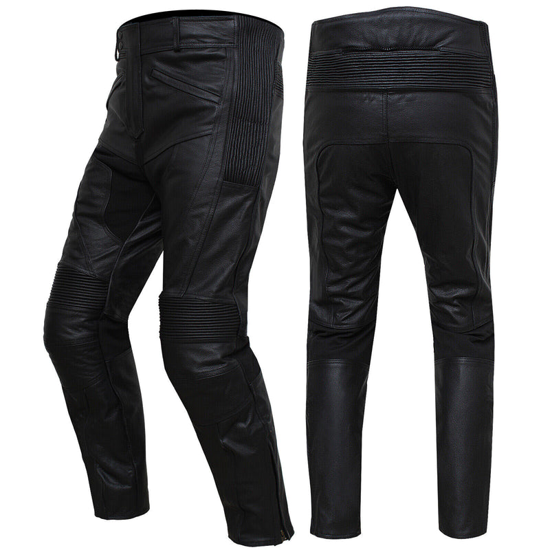 Mens Leather Motorcycle Trousers Sports Biker Motorbike Racing CE Armoured Pants