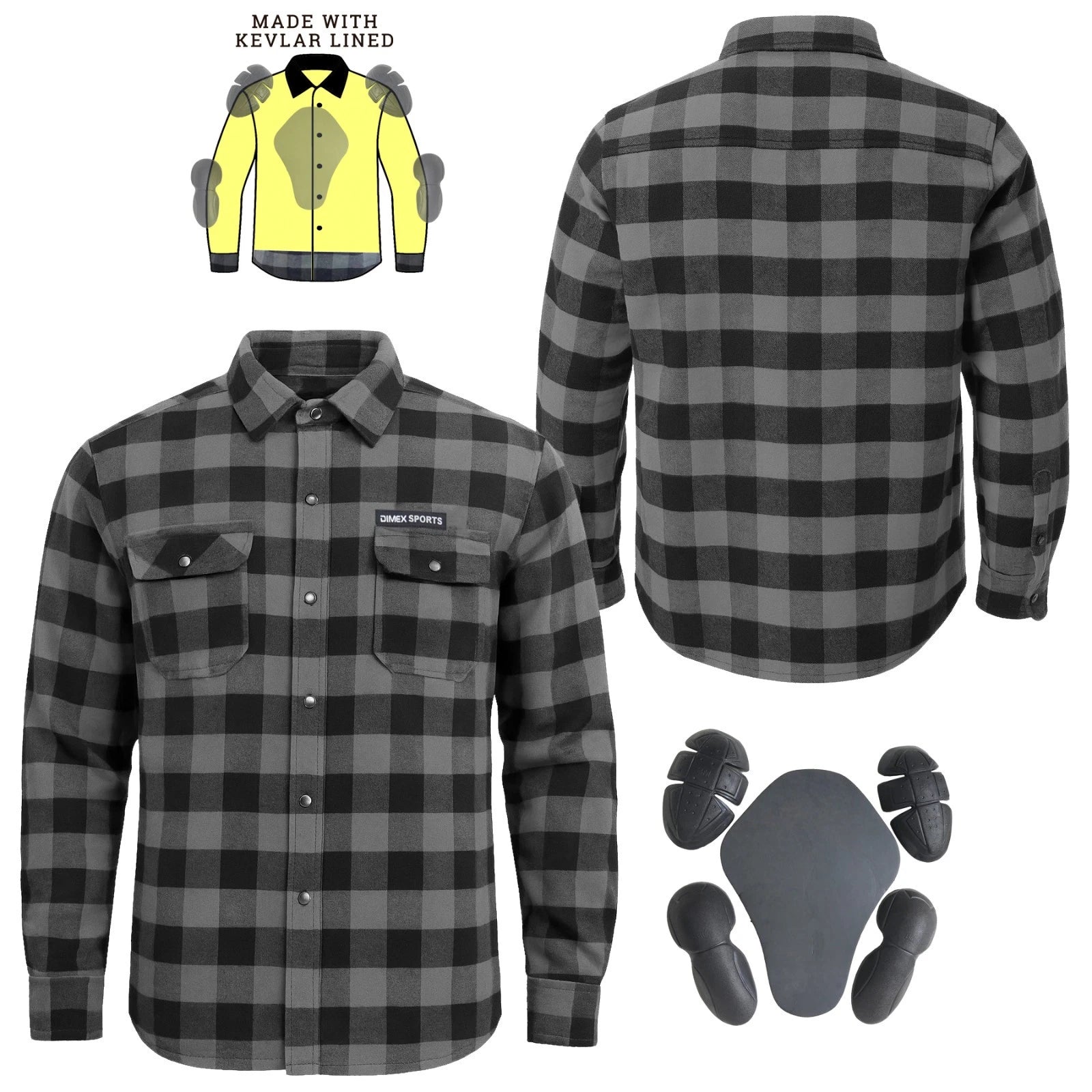 Dimex Mens Motorcycle Flannel Shirt Road Race Lined With Kevlar CE Armours