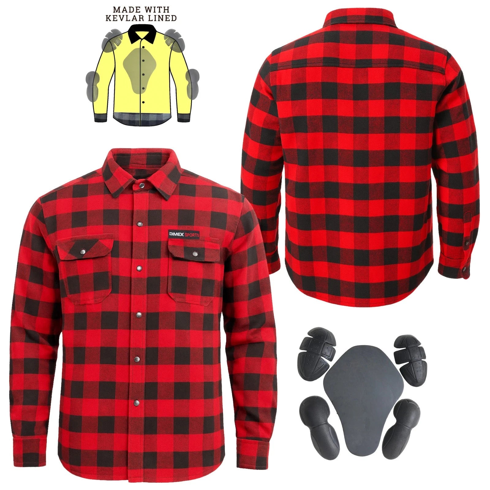 Dimex Mens Motorcycle Flannel Shirt Road Race Lined With Kevlar CE Armours