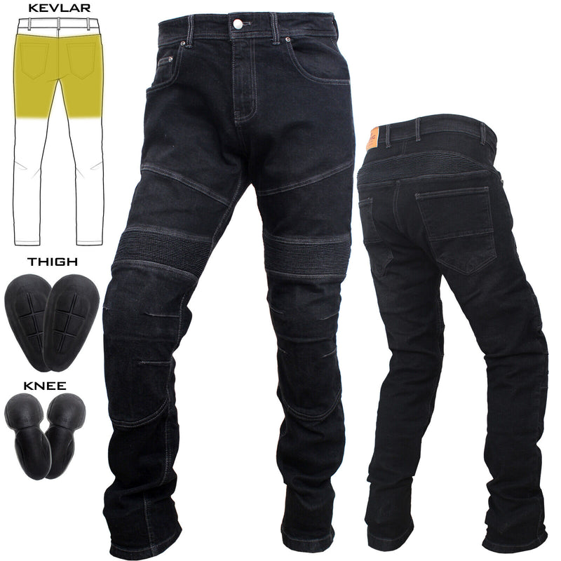 Mens Armoured Motorcycle Jeans Motorbike Pant Denim Trousers Lined with Kevlar
