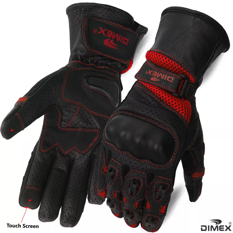 Dimex Leather Motorcycle Gloves with Knuckle Protection and Touch Screen Compatibility